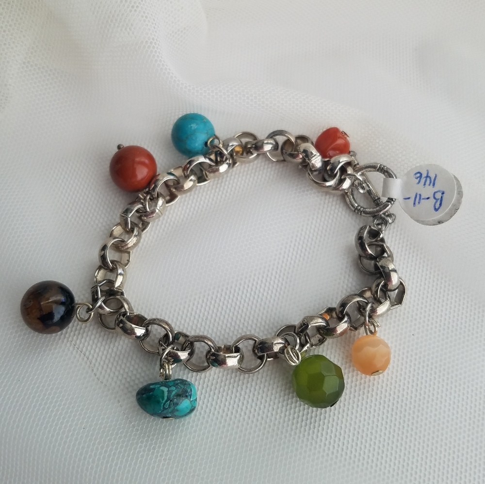 Genuine Gemstone Multicolor Charm Chunky Chain Bracelet NWT